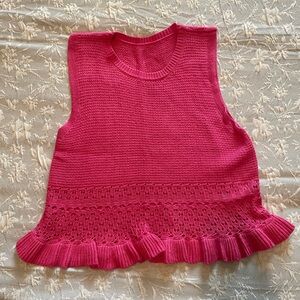 Pink Sleeveless Knit Top M/L spring summer vacation ruffle